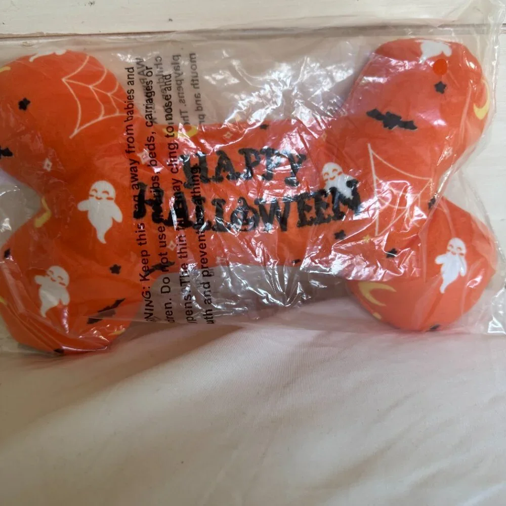 NWT, Frisco Halloween All the Ghouls Love Me Bone, Plush Squeaky Dog Toy, Orange